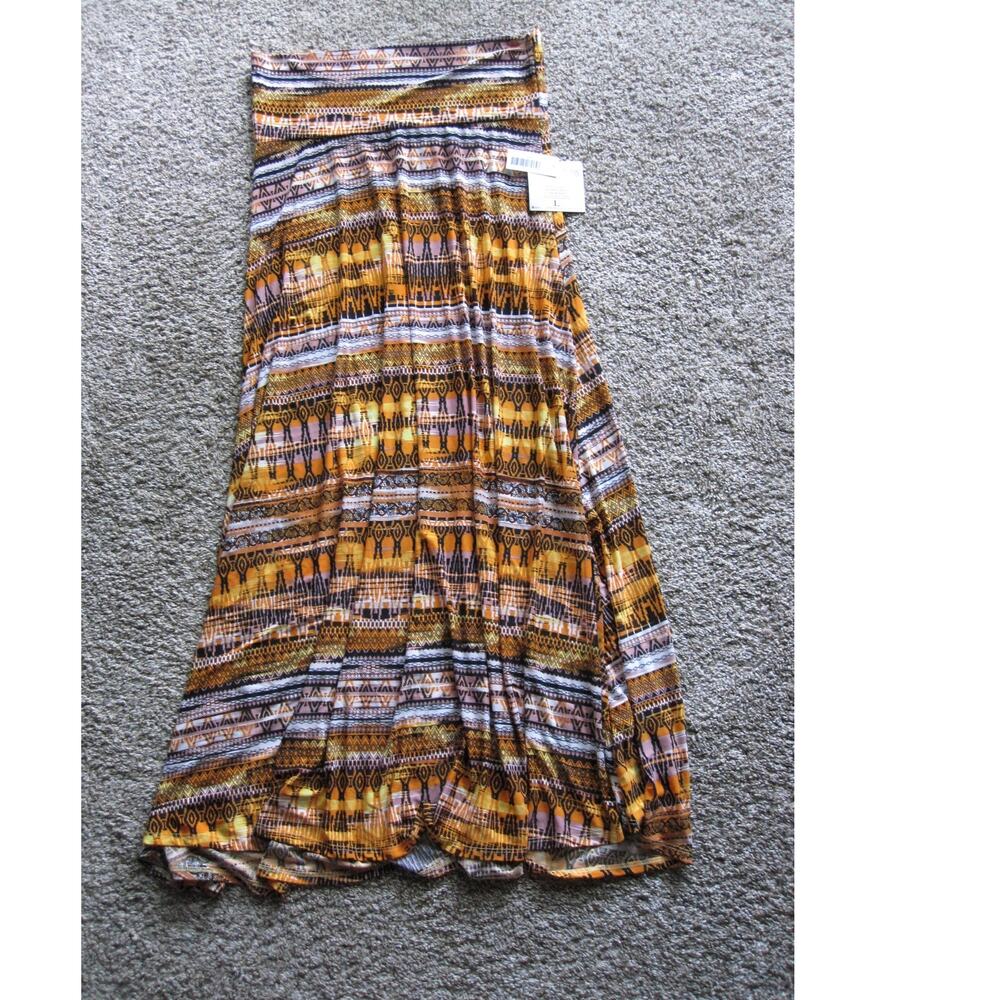 NEW LuLaRoe MAXI Long SKIRT WOMENS Large Brown Orange Tribal Stretch Soft Comfy